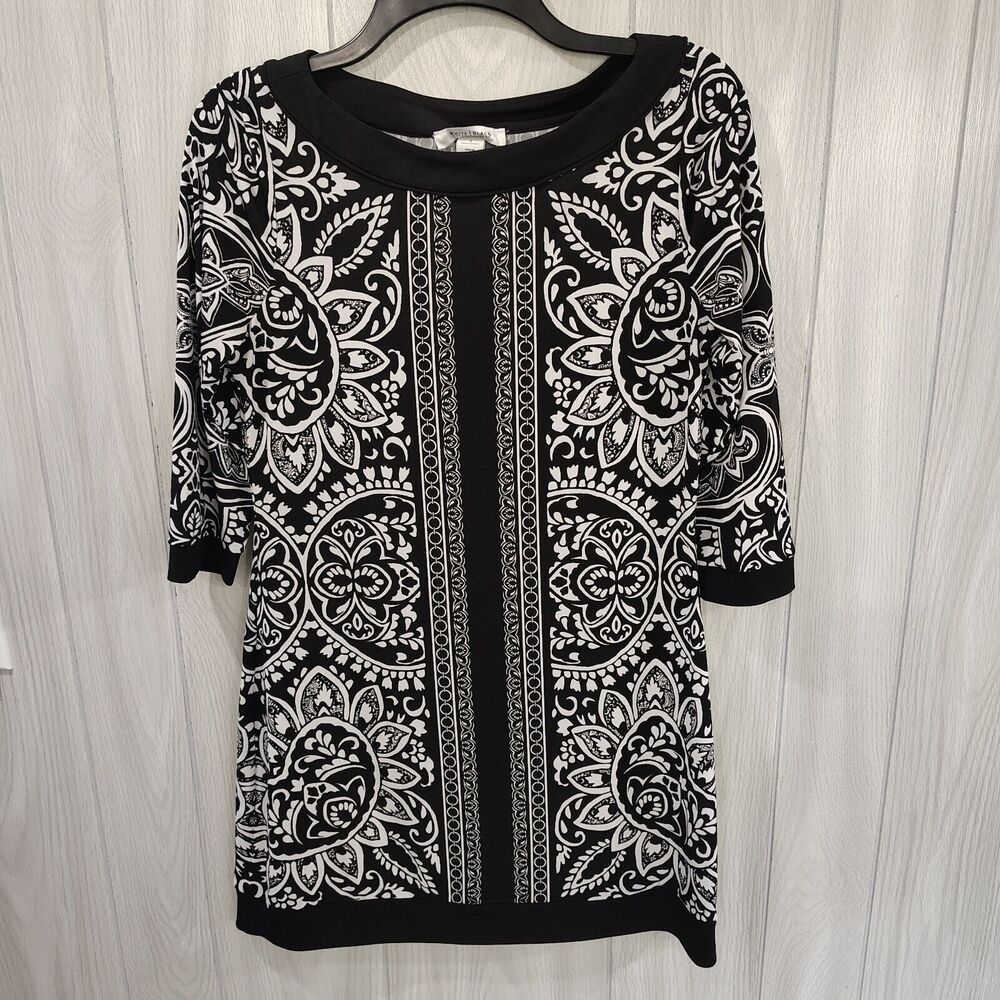White House Black Market Women's Black & White 3/4 Sleeve Tunic Top Size S